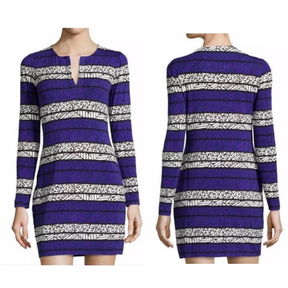 Diane von Furstenberg DVF Reina Arrow Bands Purple Tunic Dress Sz 0